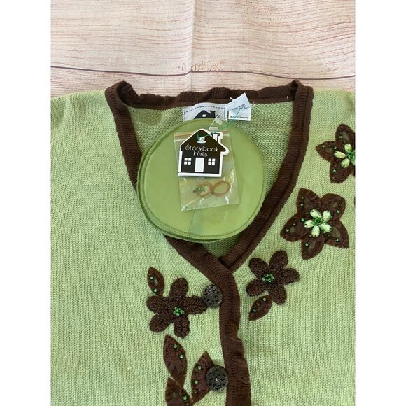 NWT Vintage Storybook Knits Green Floral Knit Button Front Cardigan - Large - Picture 3 of 12